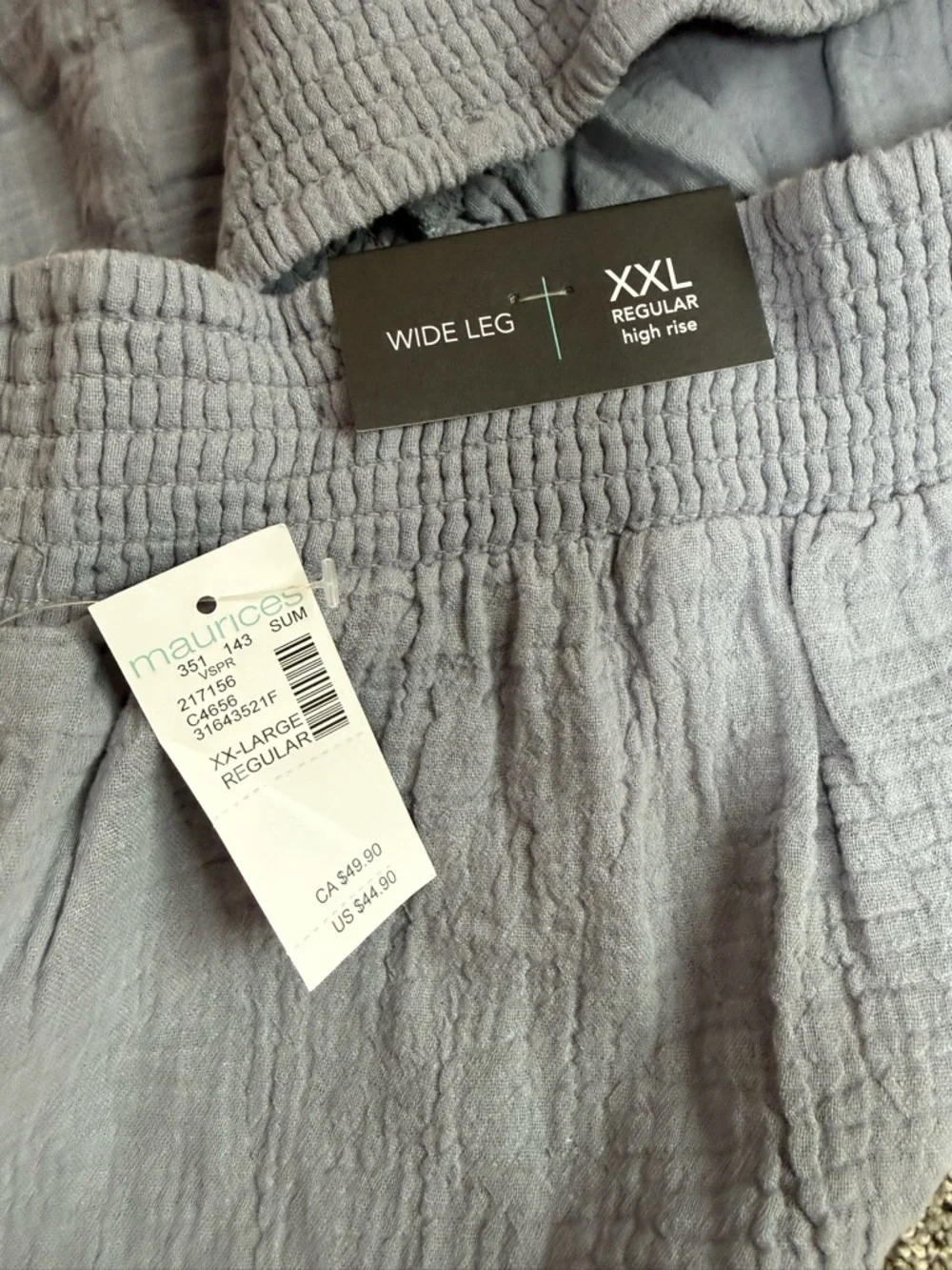 Maurices Dusty Blue Wide-Leg Split-Hem Smocked Pants - Picture 3 of 3